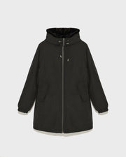 Reversible long parka in technical fabric and mink fur