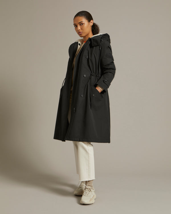 Waterproof cotton blend parka with shearling lining - black/beige - Yves Salomon