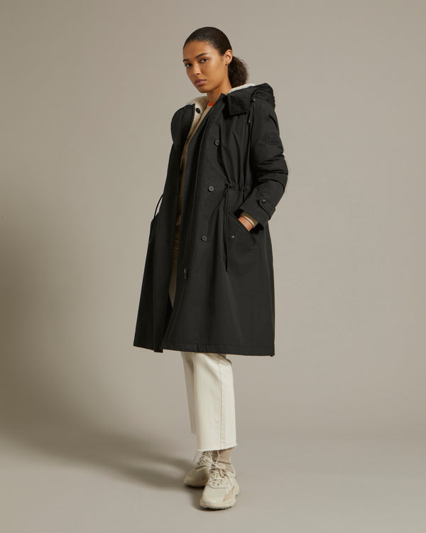 Waterproof cotton blend parka with shearling lining