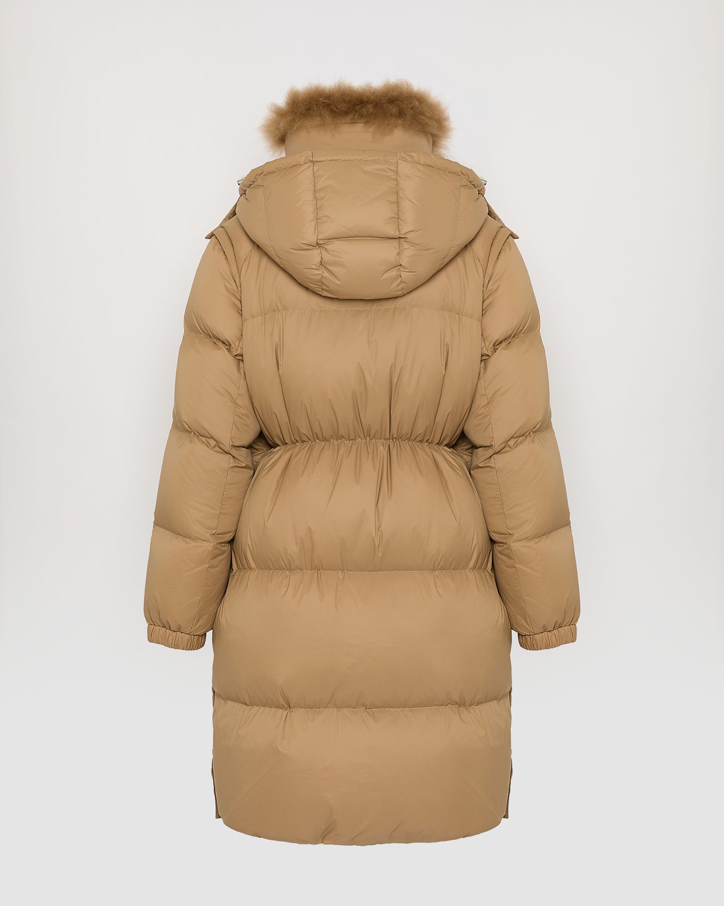 7/8 Long down jacket in water-repellent technical fabric with collar trim in fluffy lambswool
