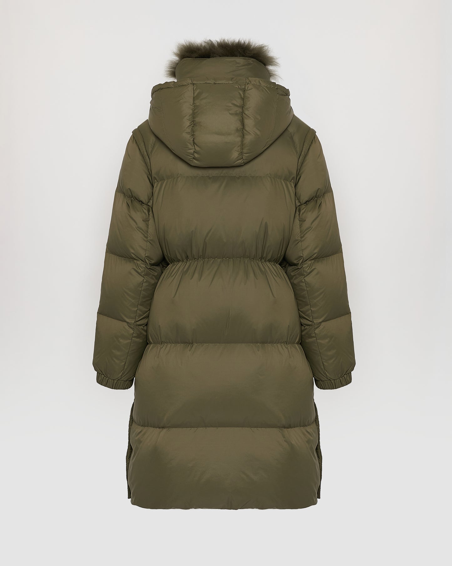 7/8 Long down jacket in water-repellent technical fabric with collar trim in fluffy lambswool