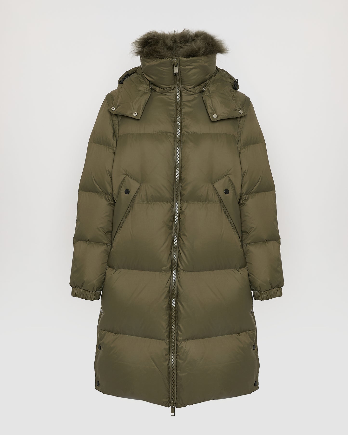 7/8 Long down jacket in water-repellent technical fabric with collar trim in fluffy lambswool