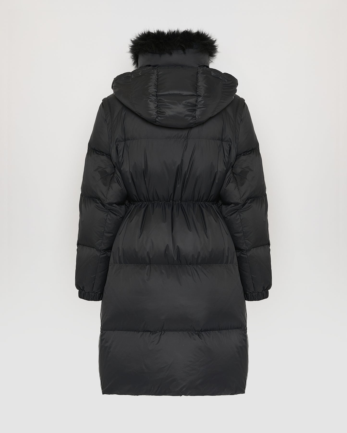 7/8 Long down jacket in water-repellent technical fabric with collar trim in fluffy lambswool