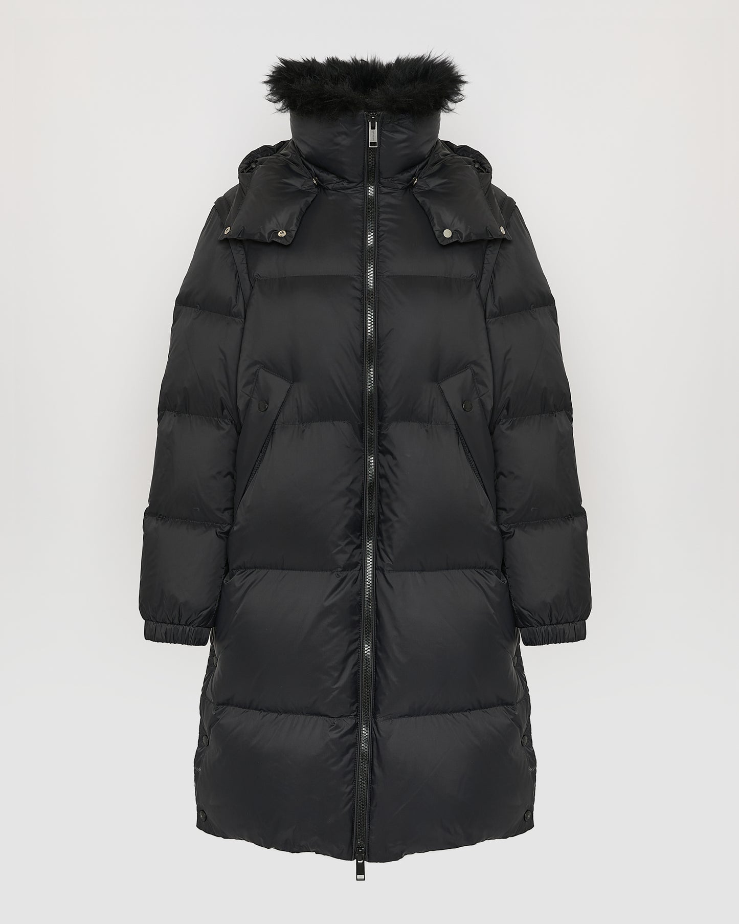 7/8 Long down jacket in water-repellent technical fabric with collar trim in fluffy lambswool