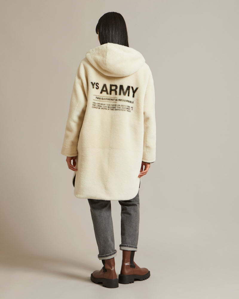 Reversible parka in water-repellent technical fabric and shearling - white/khaki - Yves Salomon