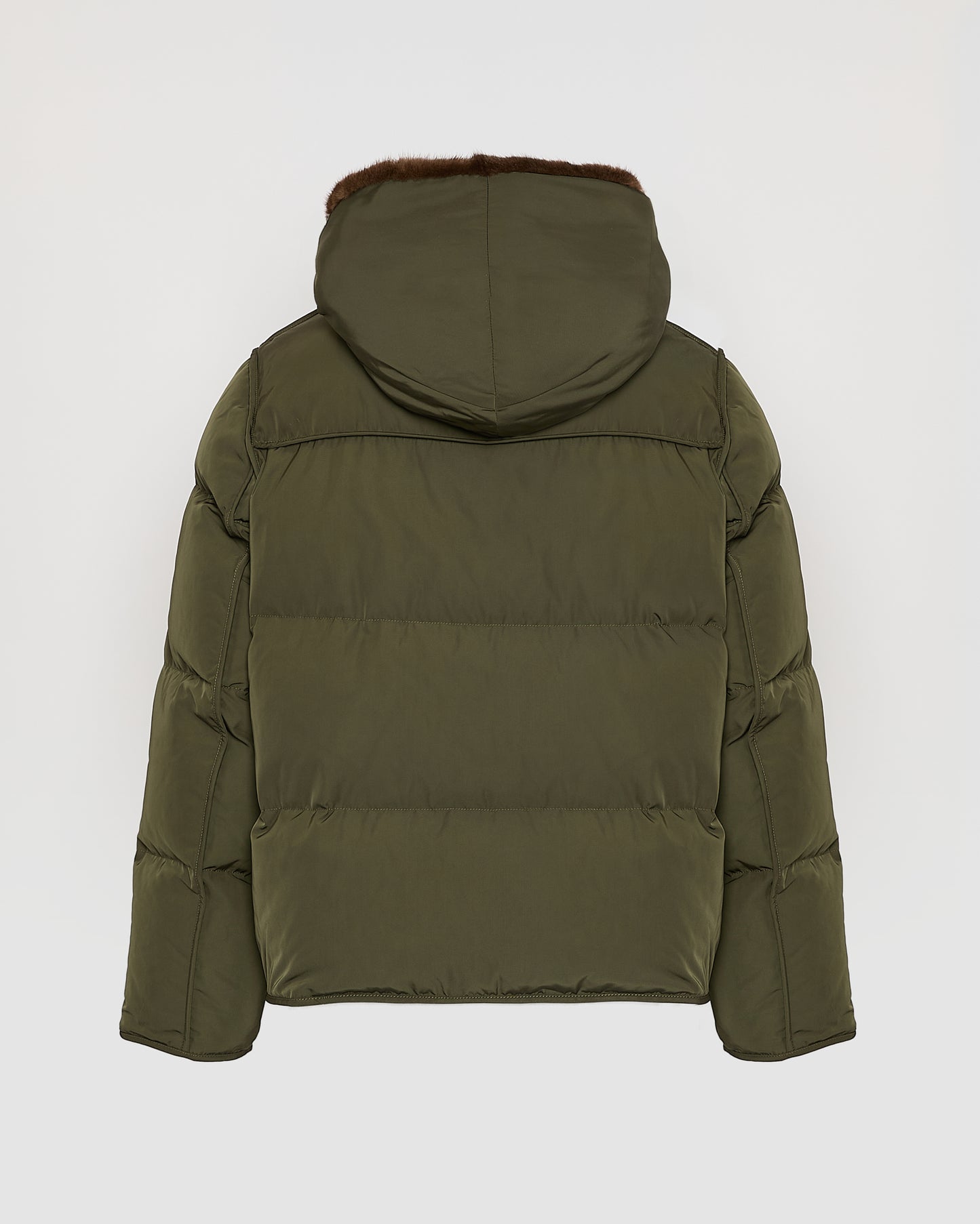 Iconic "A" line down jacke with mink fur hooded bib -Yves Salomon