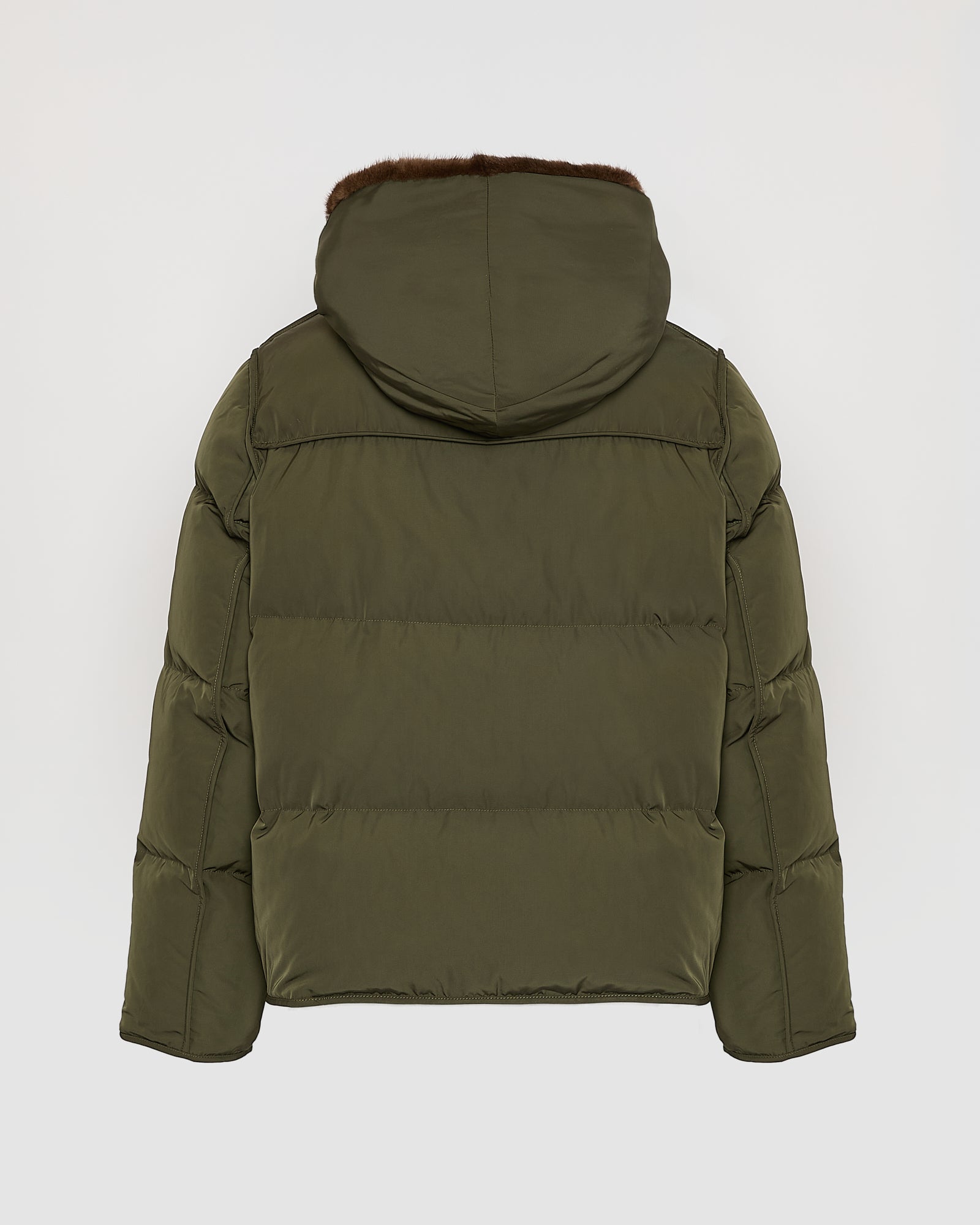 Iconic "A" line down jacke with mink fur hooded bib -Yves Salomon