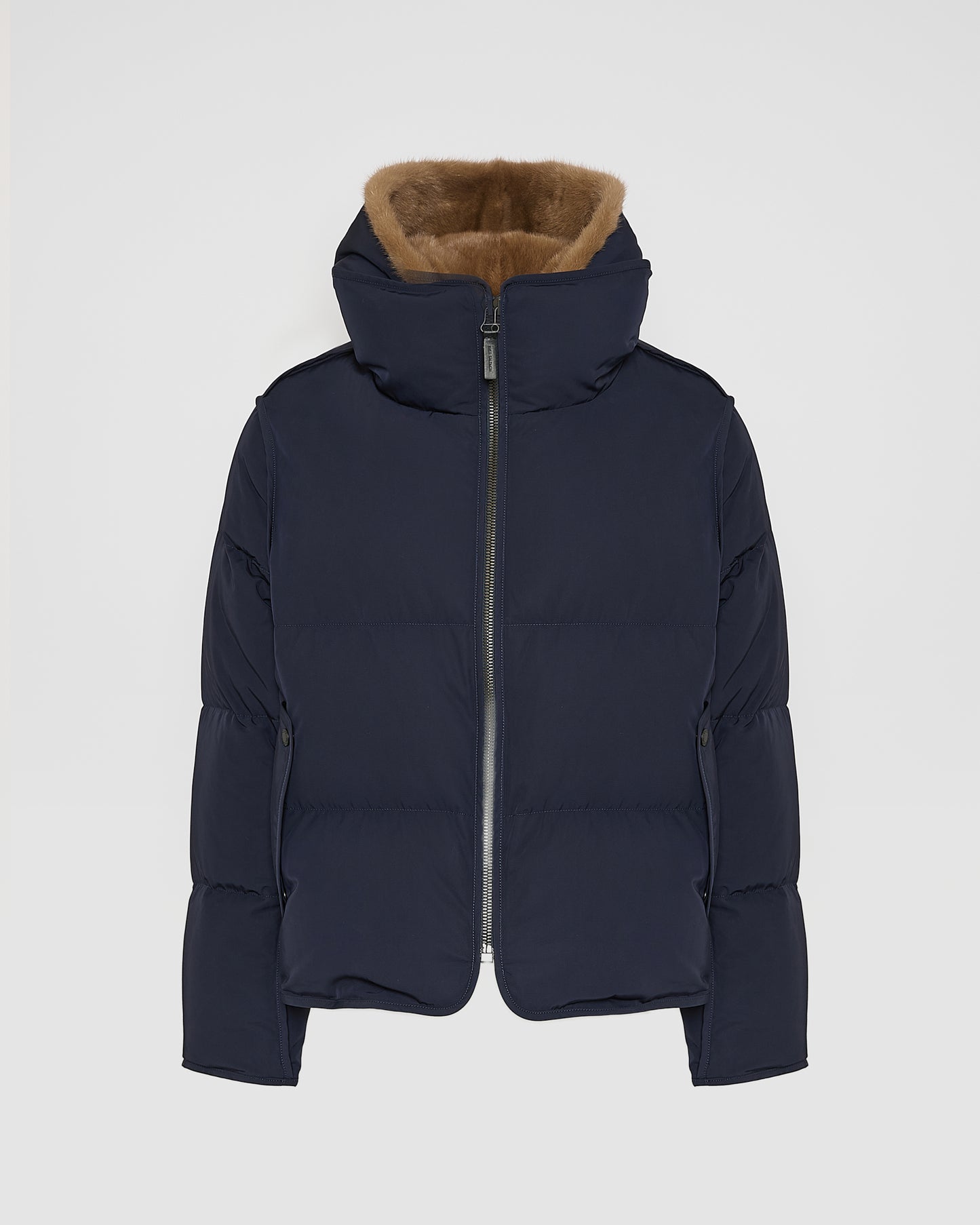 Iconic "A" line down jacke with mink fur hooded bib -Yves Salomon