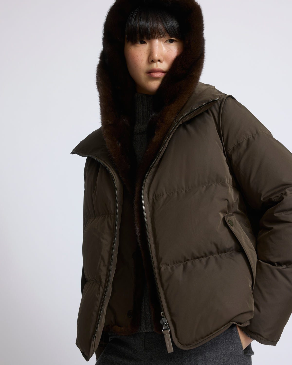 Iconic "A" line down jacket with mink fur hooded bib - Yves Salomon - New Fall/Winter Collection