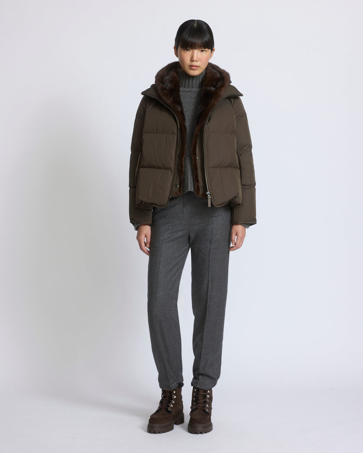Iconic "A" line down jacket with mink fur hooded bib - Yves Salomon - New Fall/Winter Collection