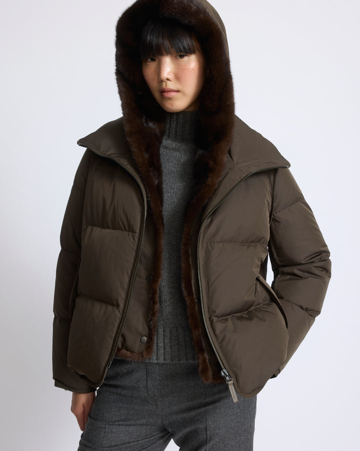 Iconic "A" line down jacket with mink fur hooded bib - Yves Salomon - New Fall/Winter Collection