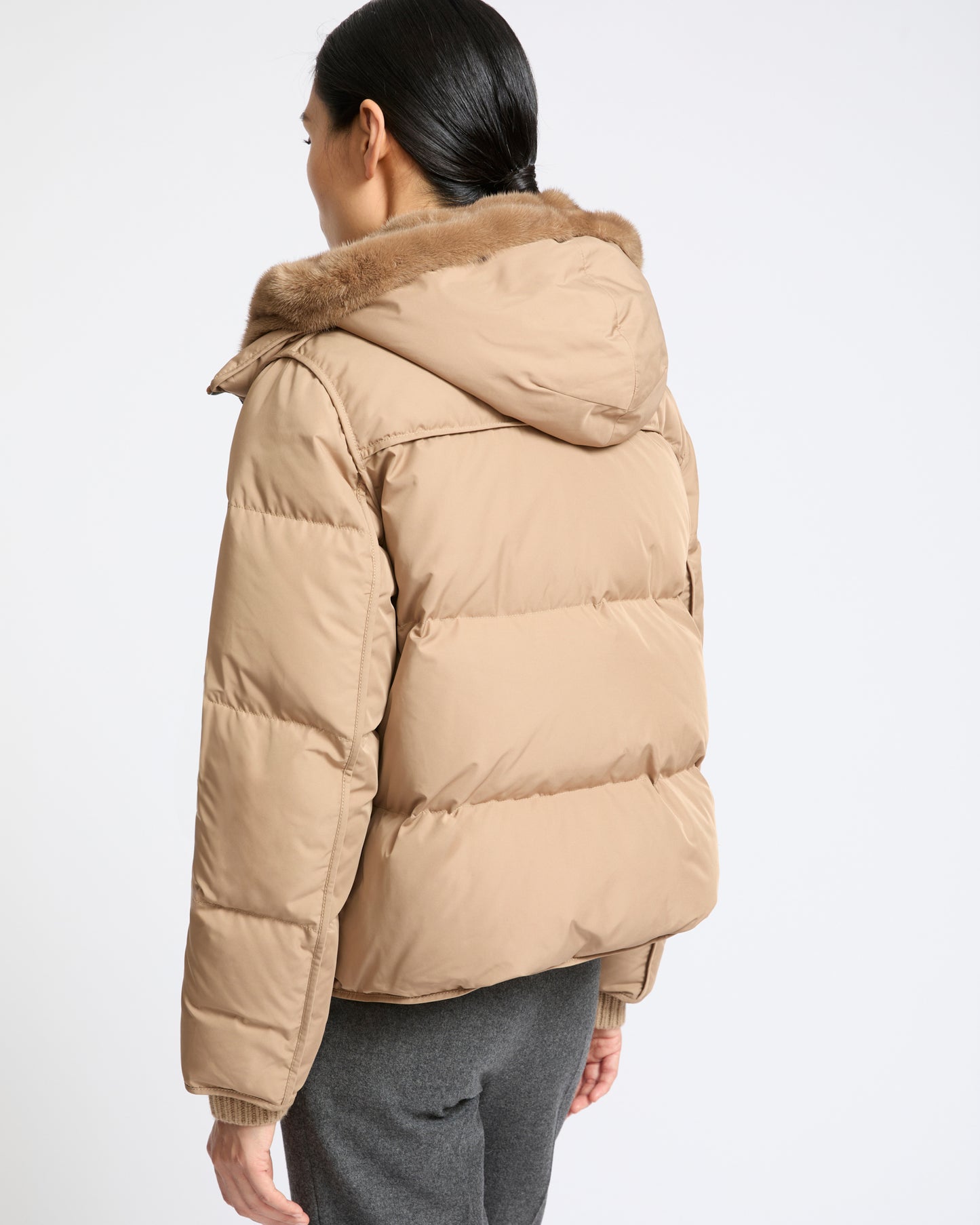 Iconic "A" line down jacket with mink fur hooded bib - Yves Salomon - New Fall Winter Collection