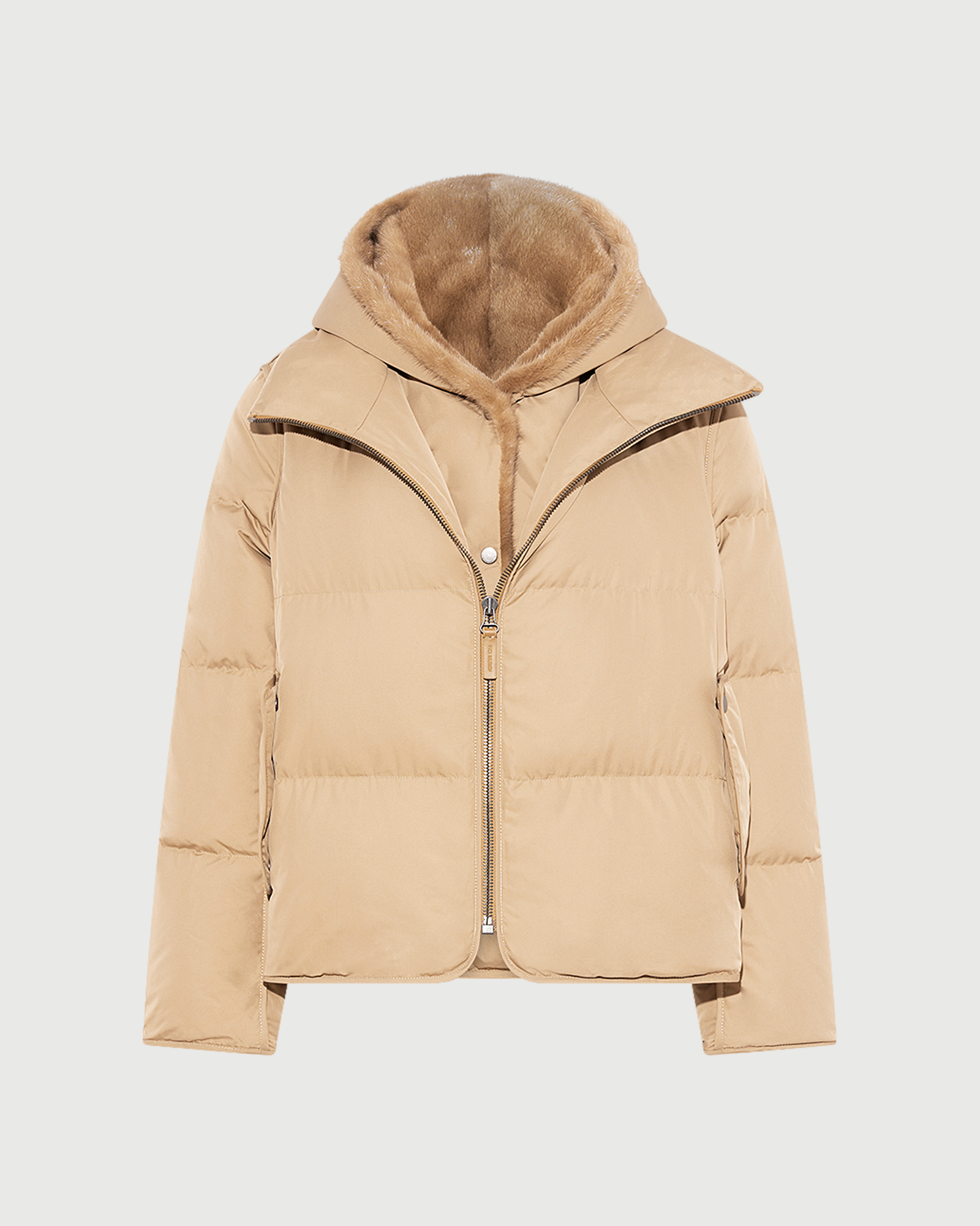 Iconic "A" line down jacket with mink fur hooded bib - Yves Salomon - New Fall Winter Collection
