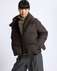 Iconic "A" line down jacket with mink fur hooded bib