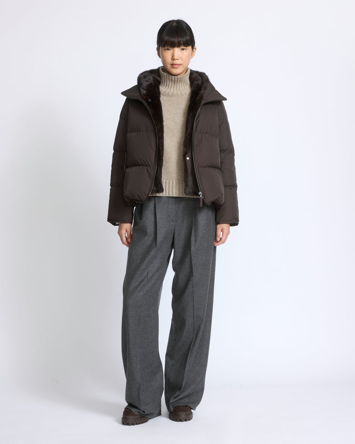 Iconic "A" line down jacket with mink fur hooded bib - Yves Salomon - New Fall/Winter Collection