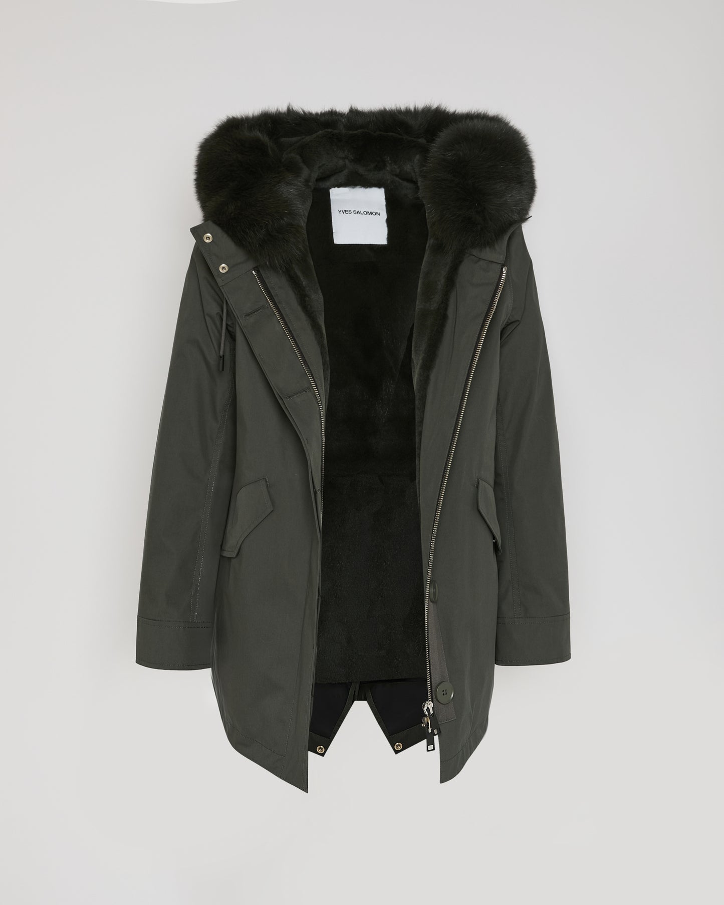 Short Iconic parka in waterproof cotton blend with fox and rabbit fur