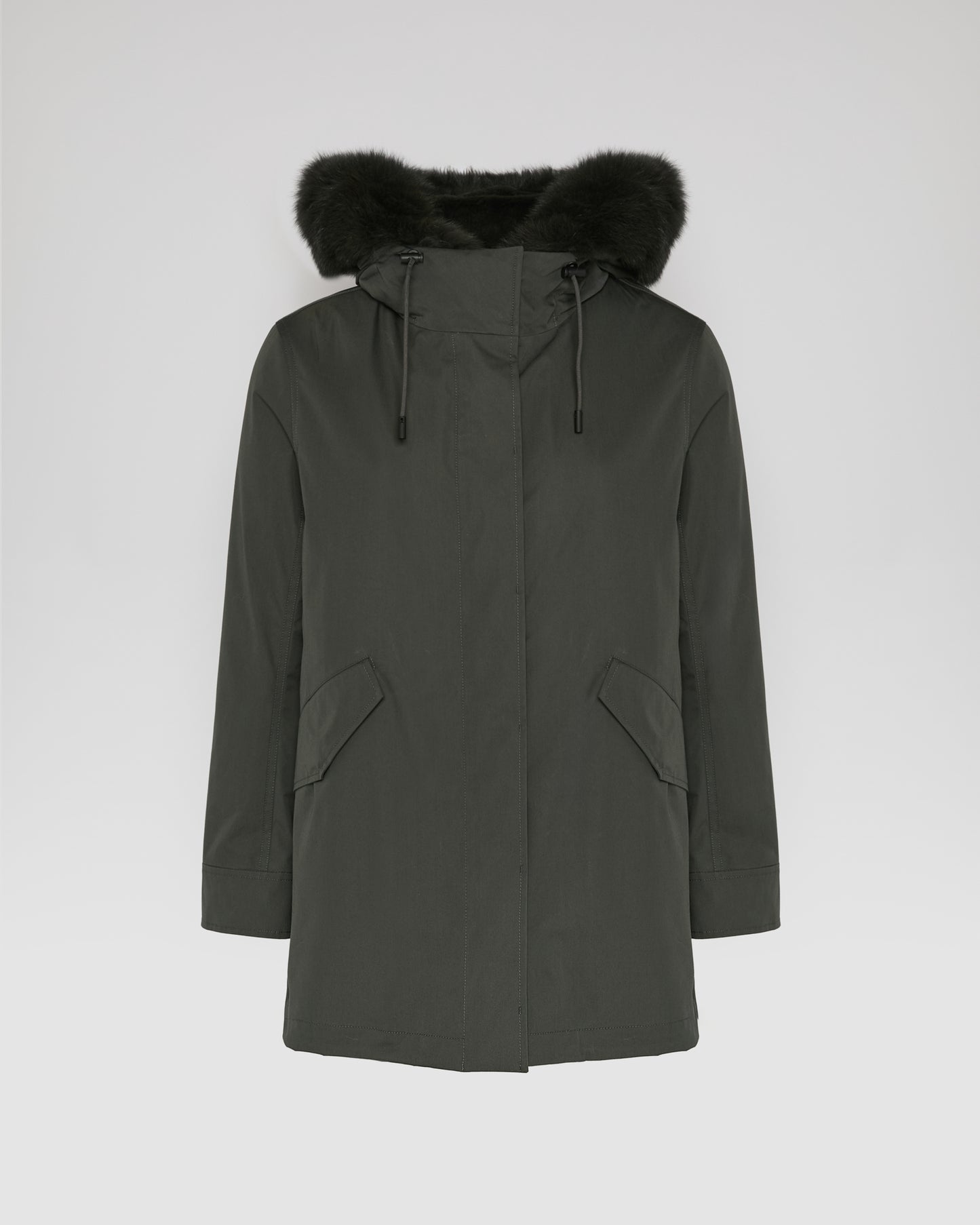 Short Iconic parka in waterproof cotton blend with fox and rabbit fur