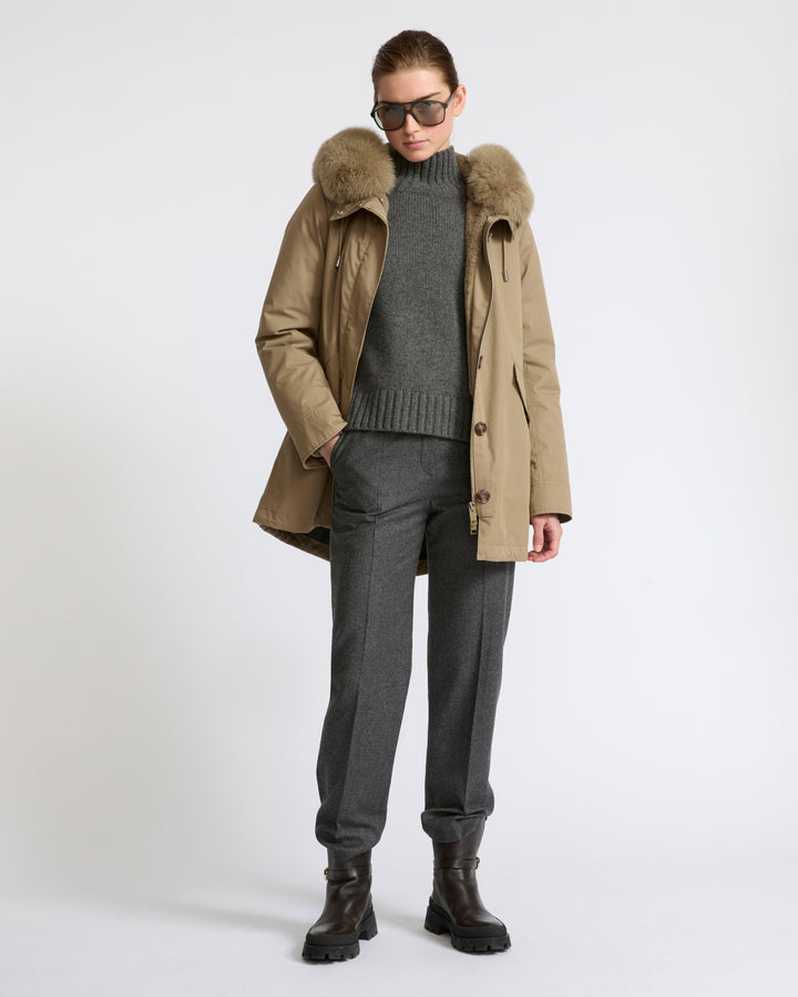Short Iconic parka in waterproof cotton blend with fox and rabbit fur - Yves Salomon - New Fall Winter Collection