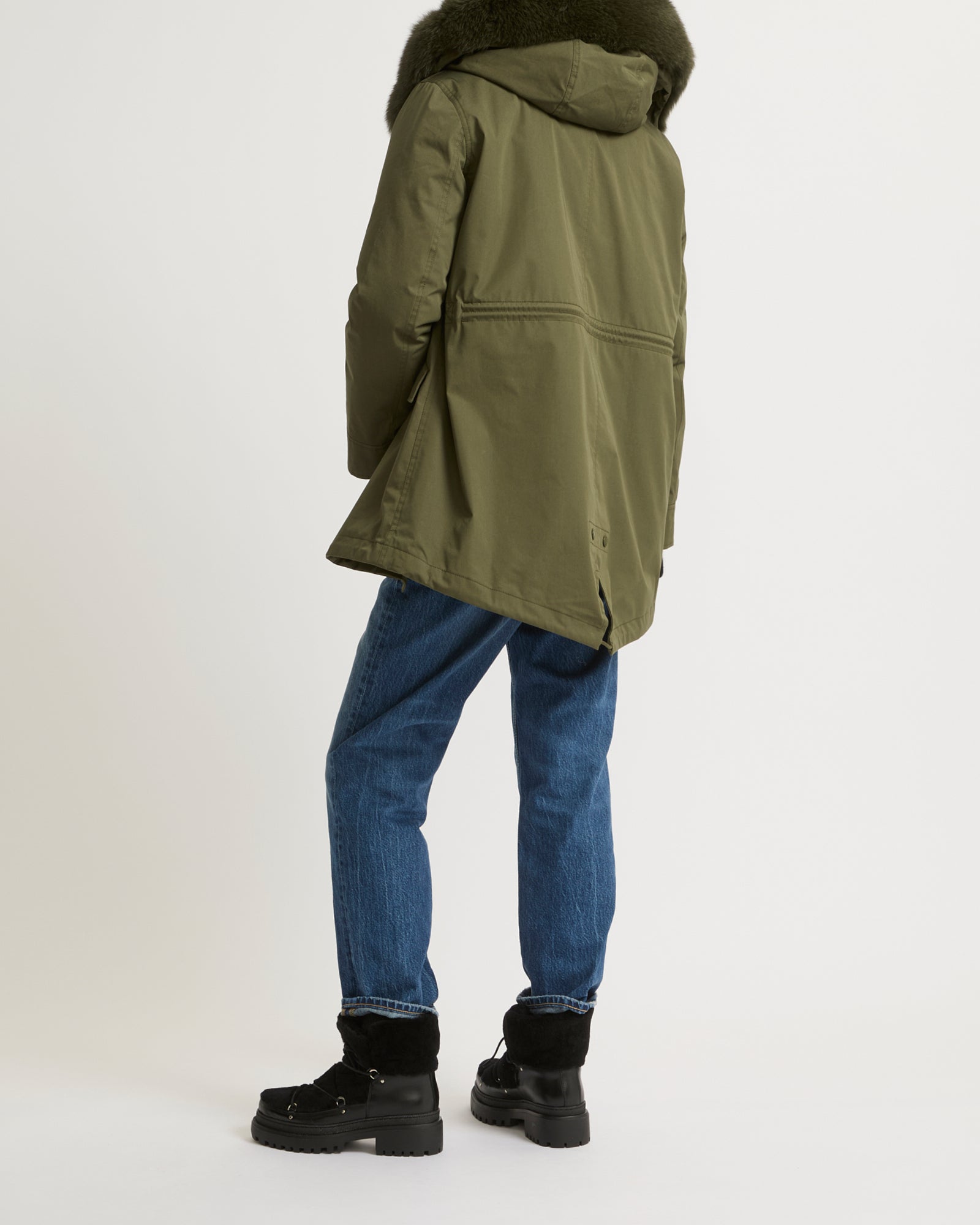 Short parka in waterproof cotton blend with fox and rabbit fur