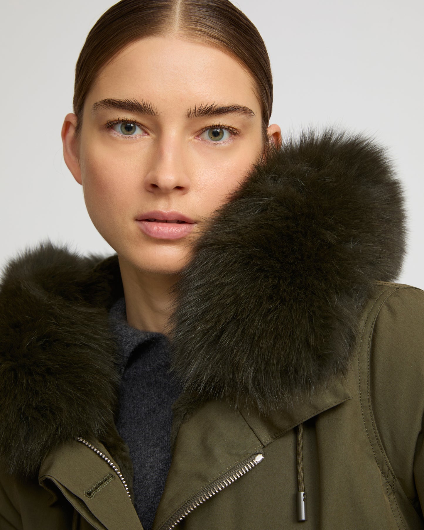 Short Iconic parka in waterproof cotton blend with fox and rabbit fur