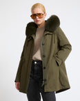 Short Iconic parka in waterproof cotton blend with fox and rabbit fur