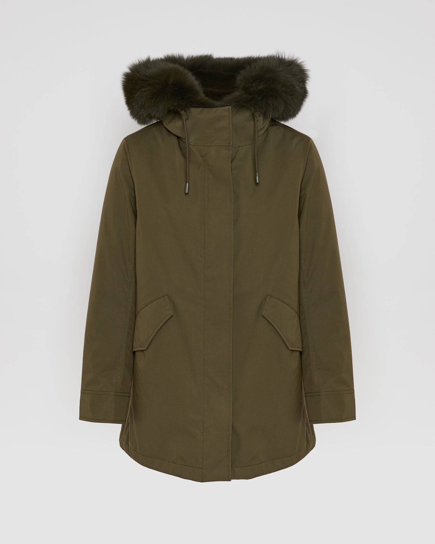 Short Iconic parka in waterproof cotton blend with fox and rabbit fur