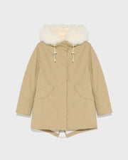Short Iconic parka in waterproof cotton blend with fox and rabbit fur