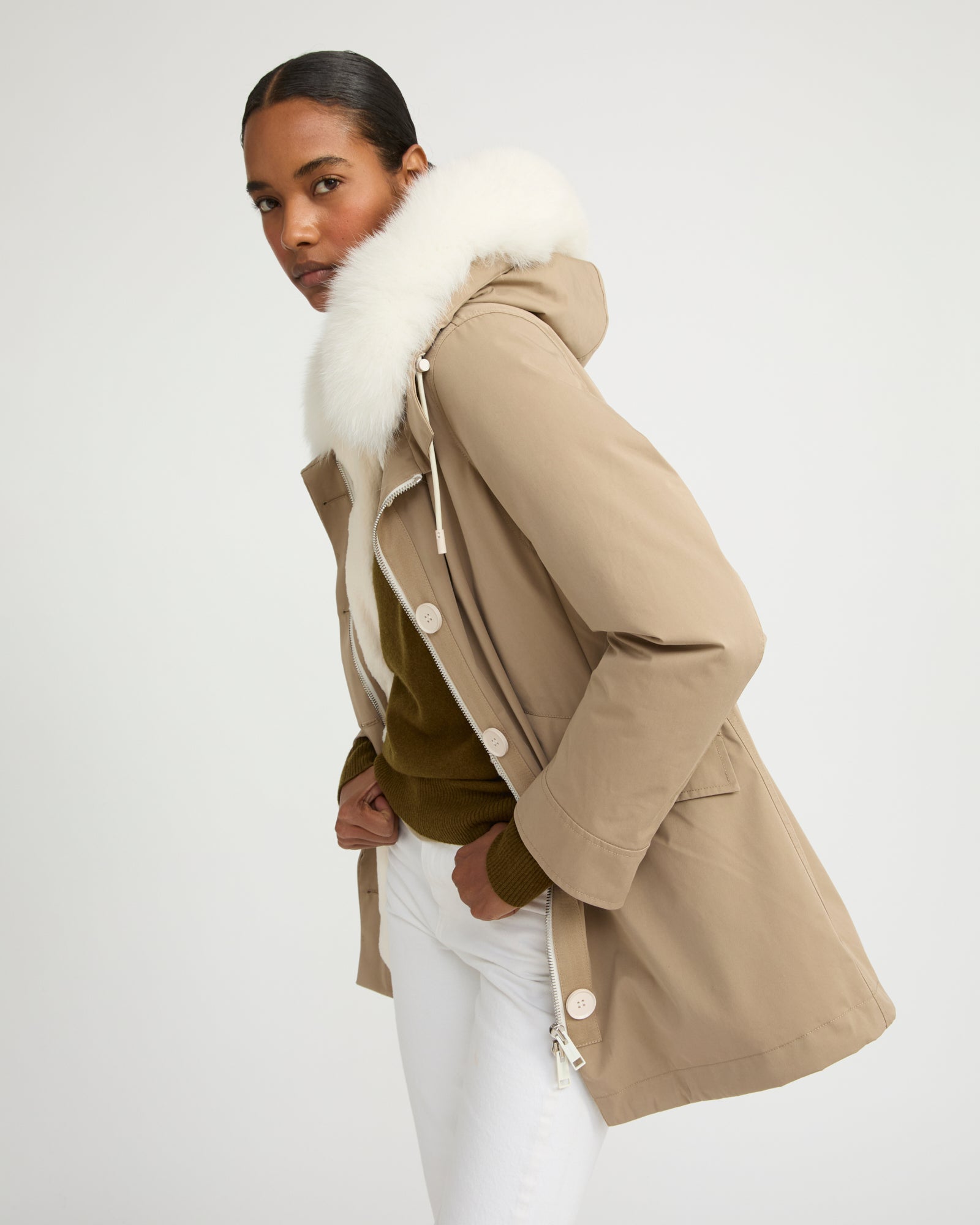 Short Iconic parka in waterproof cotton blend with fox and rabbit fur -Yves Salomon
