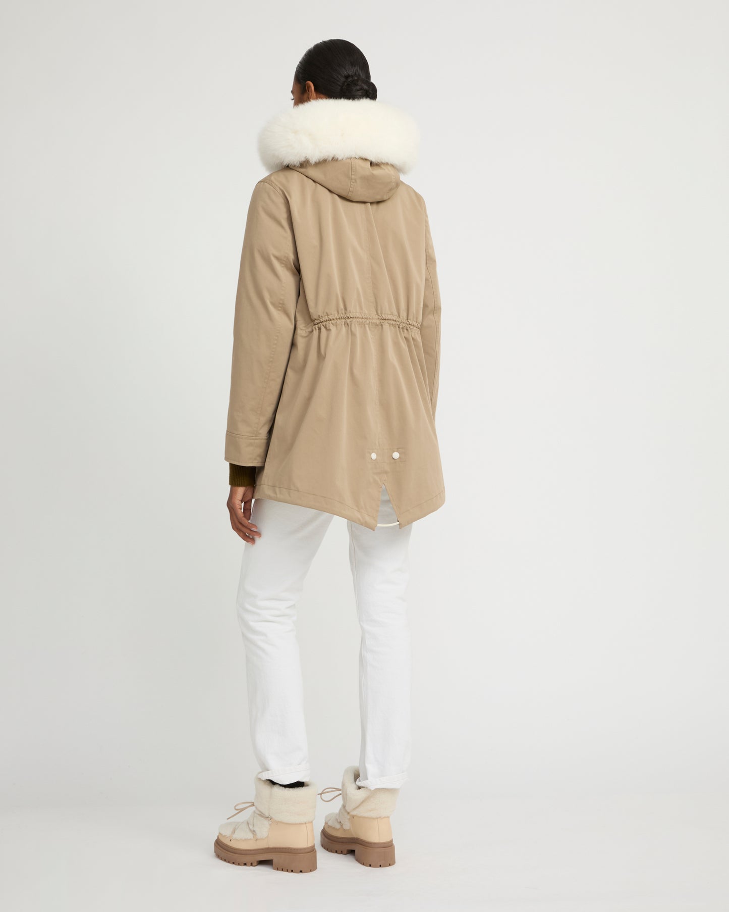 Short Iconic parka in waterproof cotton blend with fox and rabbit fur
