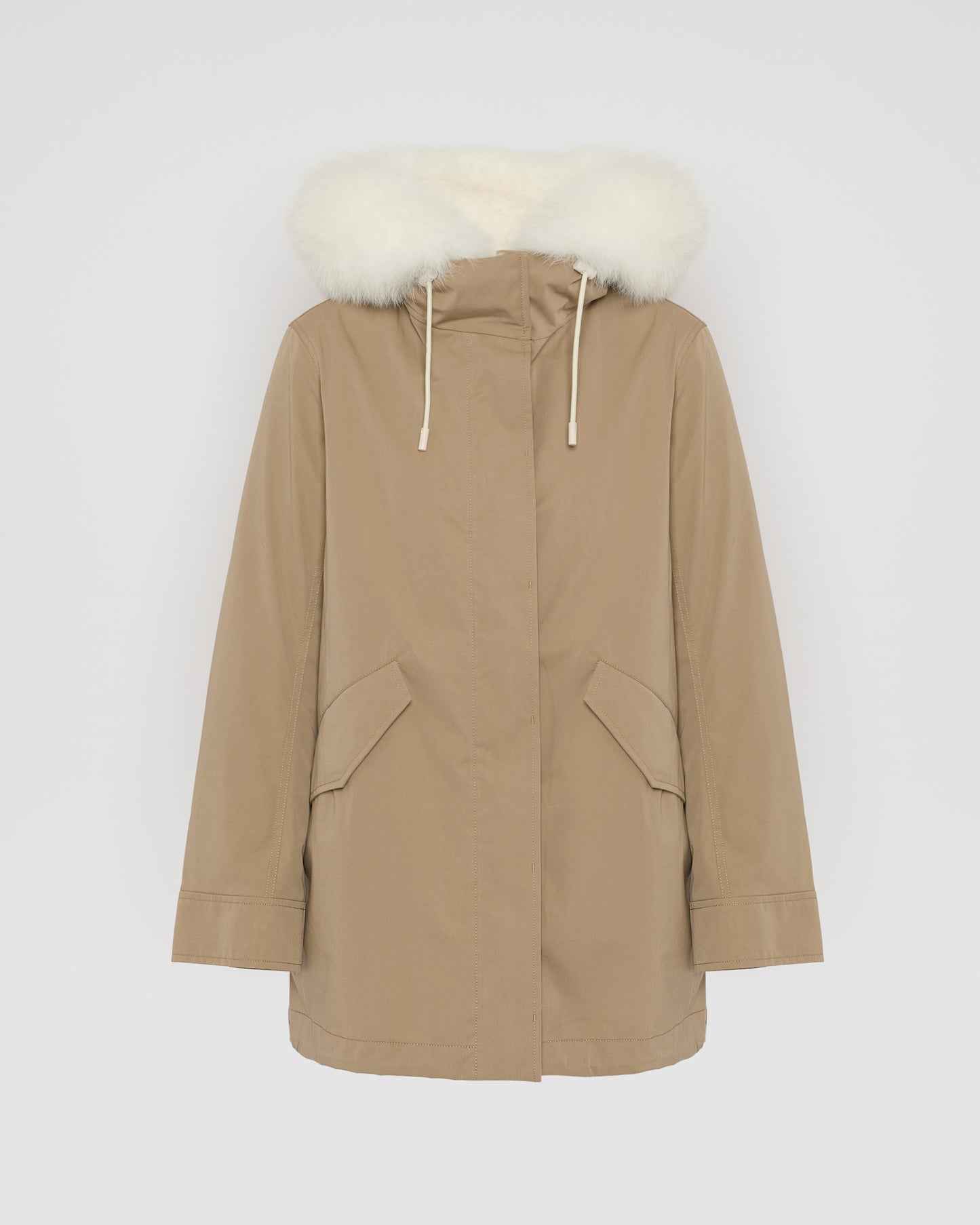 Short Iconic parka in waterproof cotton blend with fox and rabbit fur