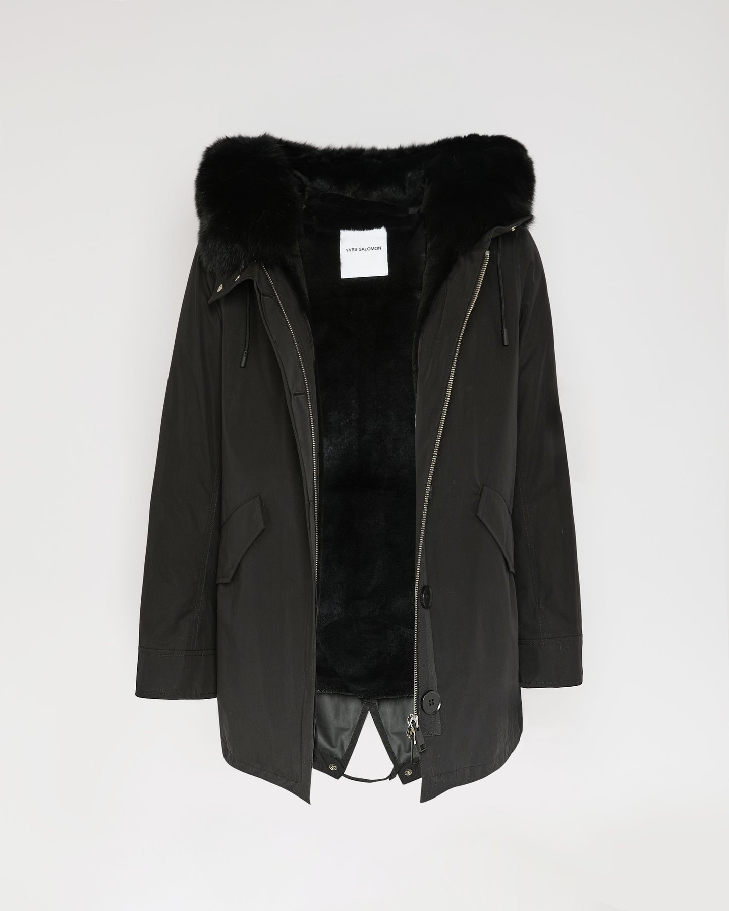 Short Iconic parka in waterproof cotton blend with fox and rabbit fur