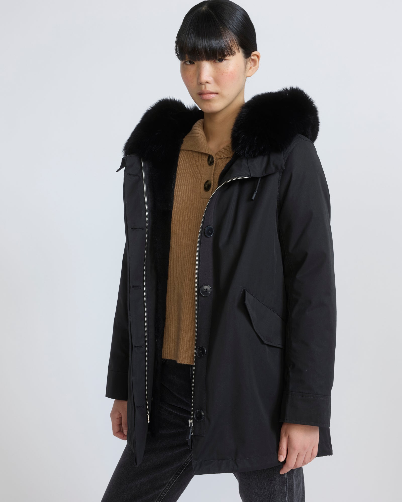Short Iconic parka in waterproof cotton blend with fox and rabbit fur - Yves Salomon - New Fall/Winter Collection