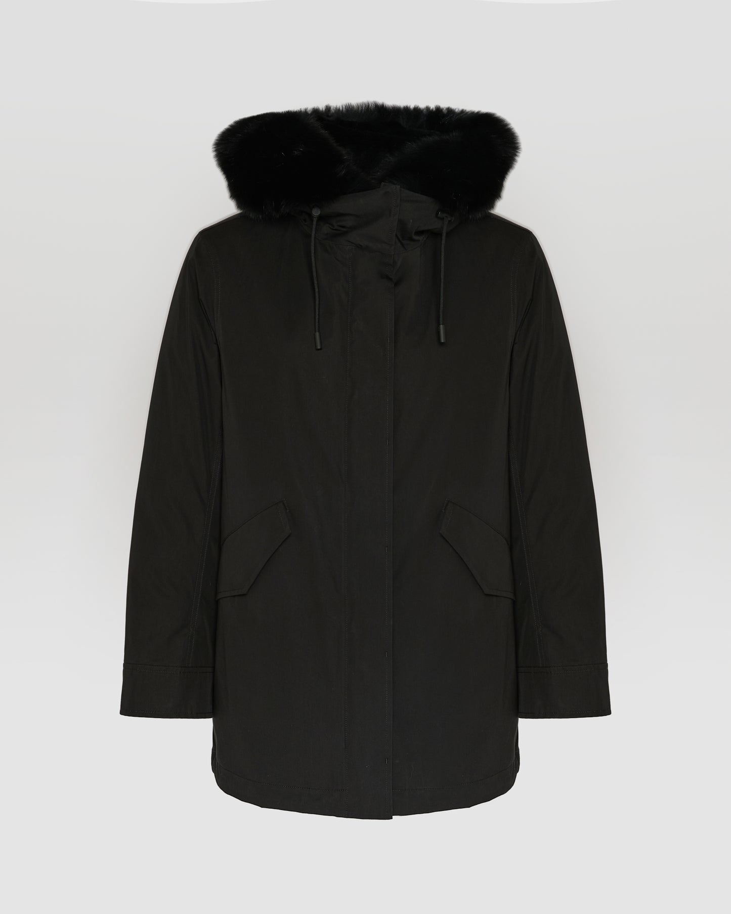 Short Iconic parka in waterproof cotton blend with fox and rabbit fur