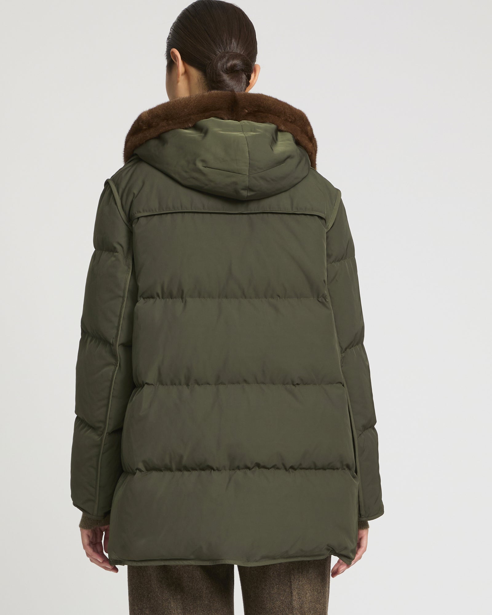 "A" Line down jacket in technical fabric and mink fur -Yves Salomon