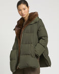 "A" Line down jacket in technical fabric and mink fur