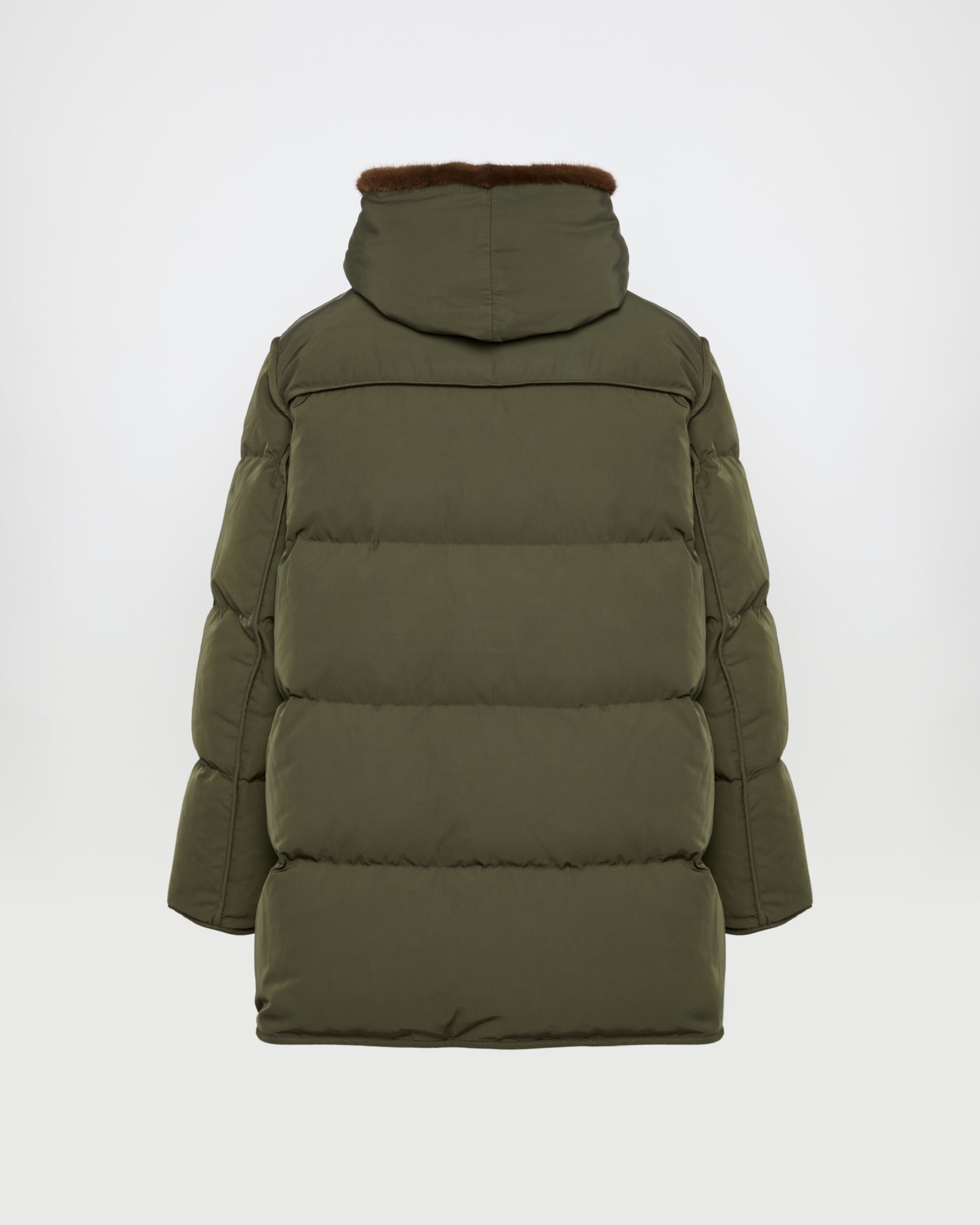 "A" Line down jacket in technical fabric and mink fur -Yves Salomon