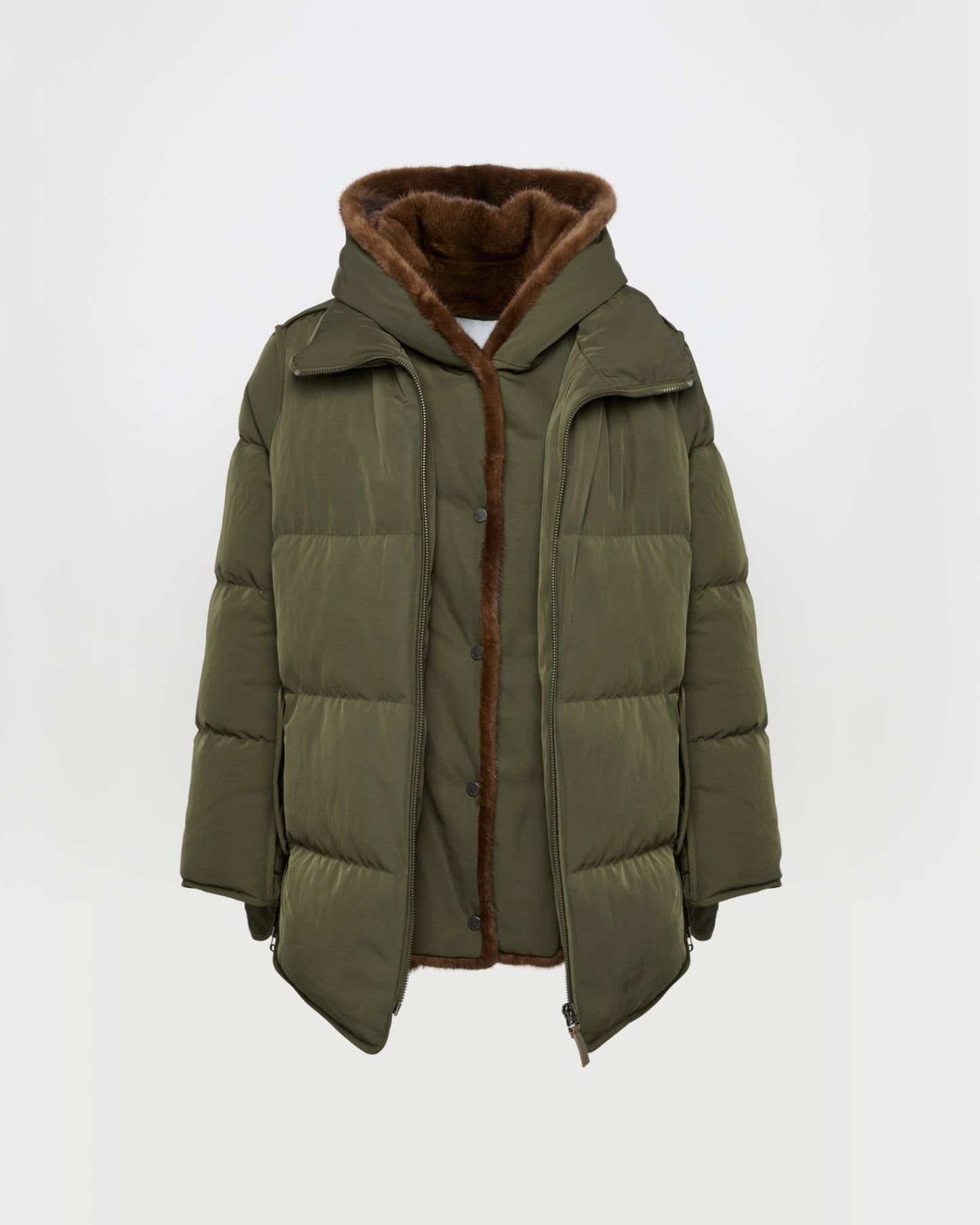 "A" Line down jacket in technical fabric and mink fur -Yves Salomon