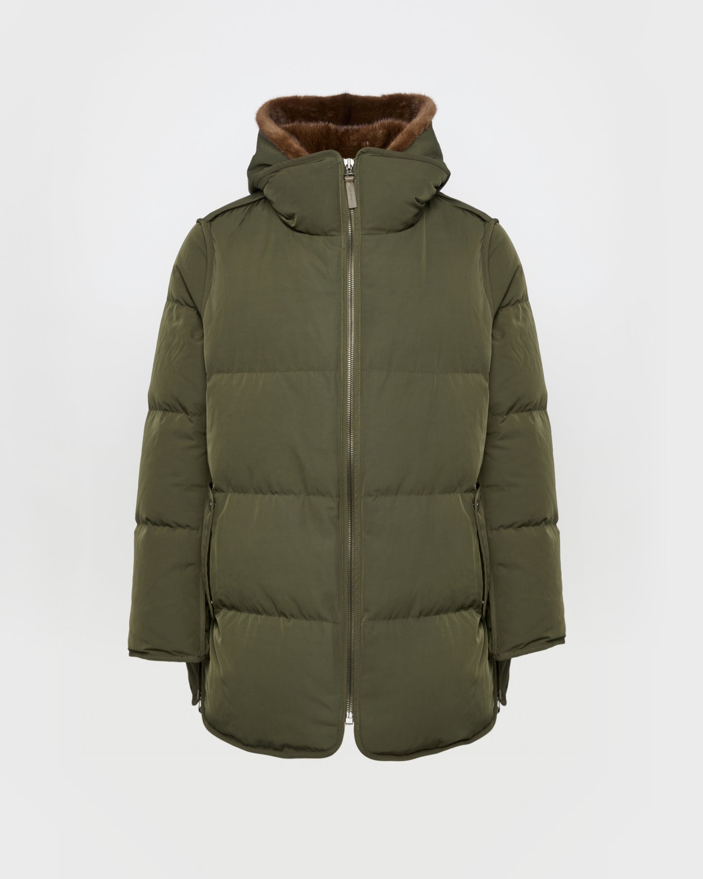 "A" Line down jacket in technical fabric and mink fur -Yves Salomon