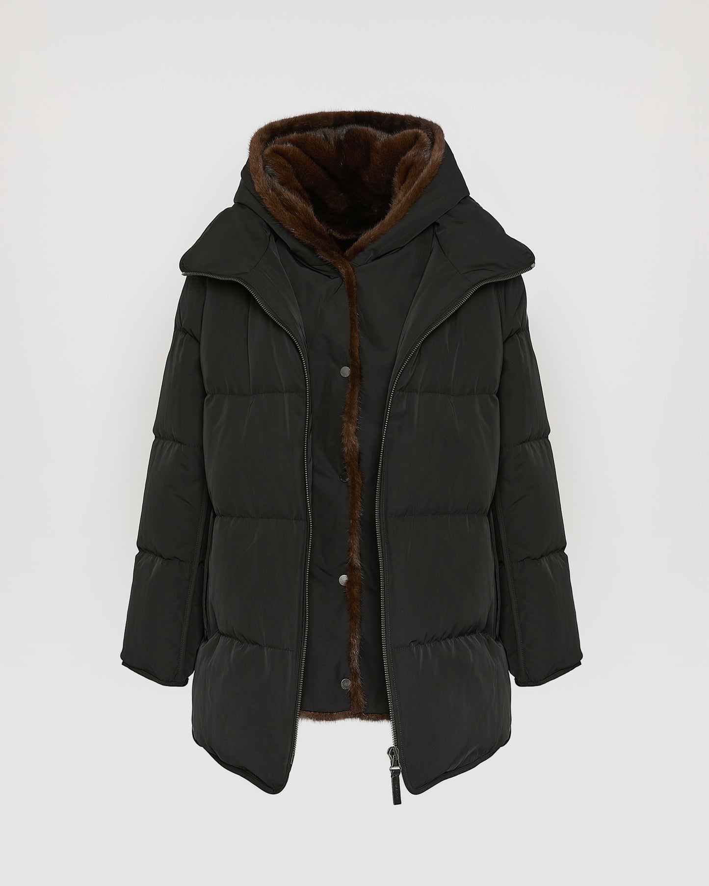 "A" Line puffer jacket in technical fabric and mink fur -Yves Salomon