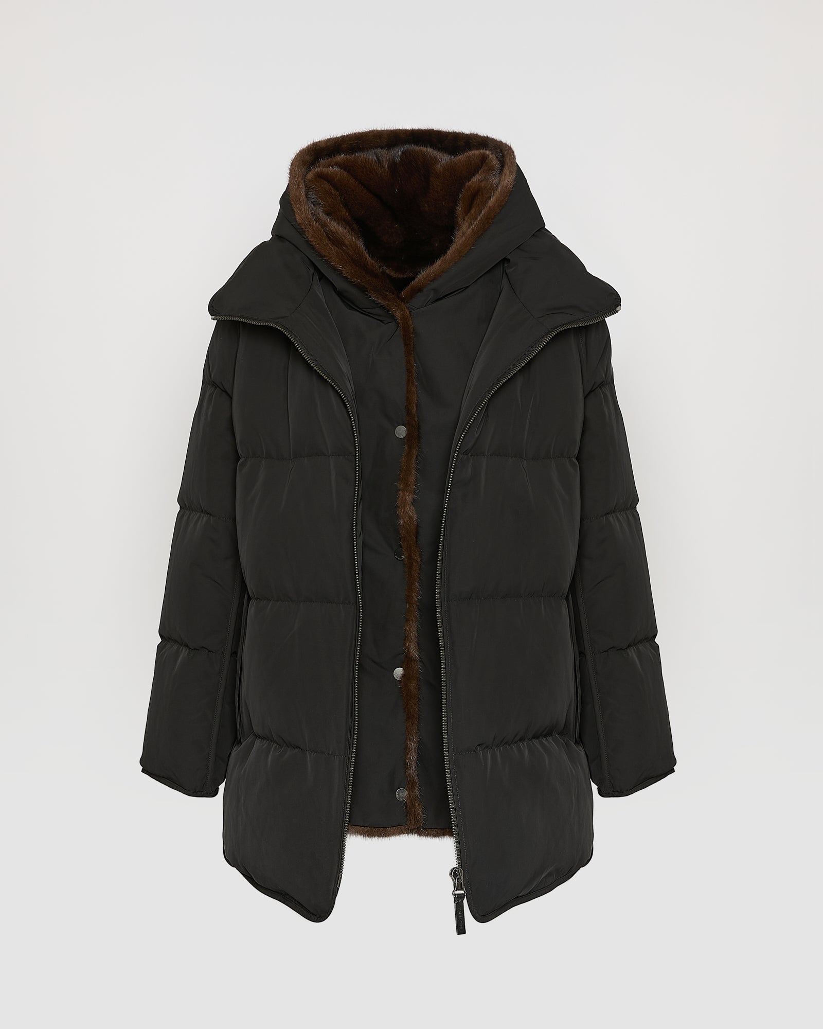 "A" Line puffer jacket in technical fabric and mink fur -Yves Salomon
