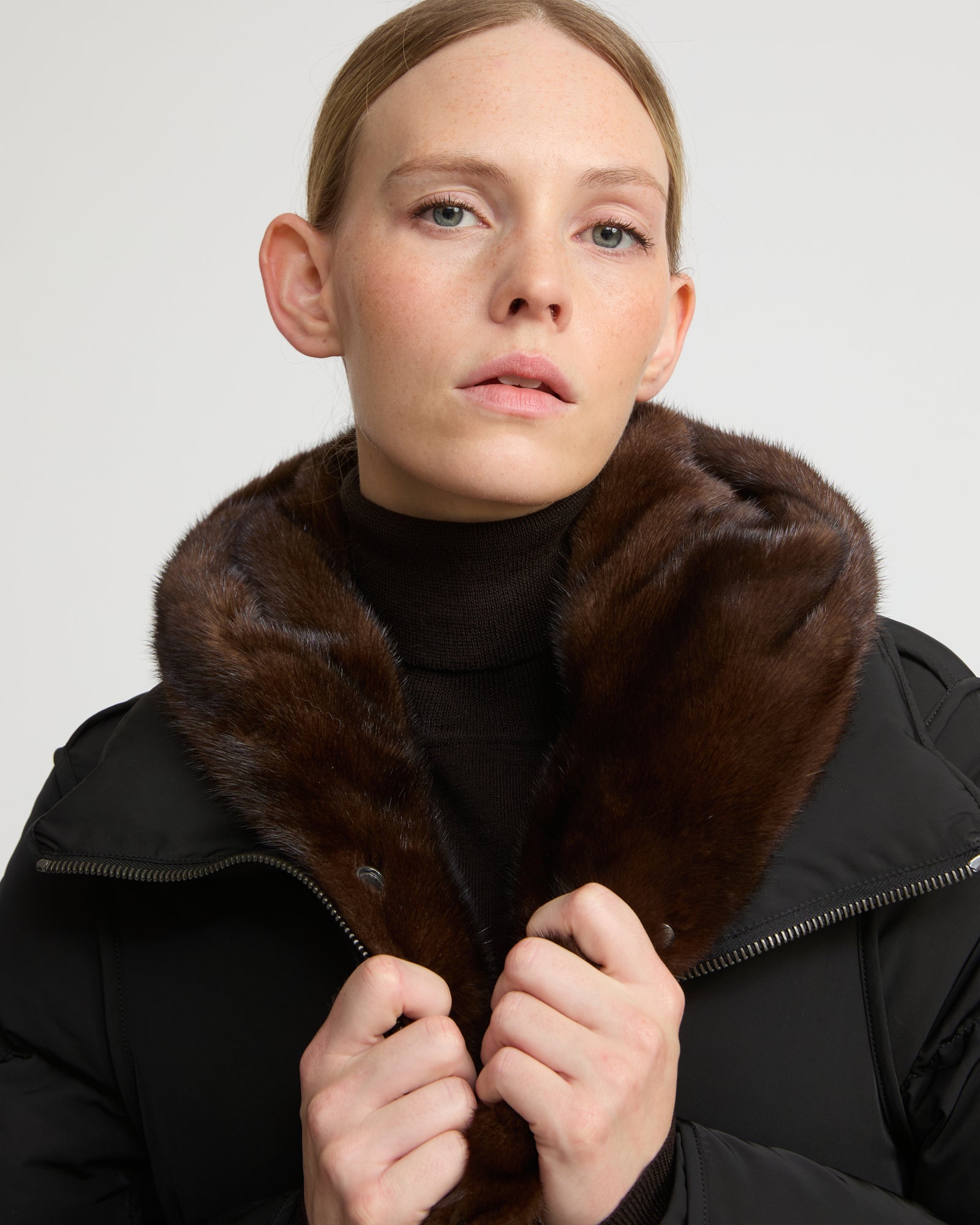"A" Line puffer jacket in technical fabric and mink fur -Yves Salomon