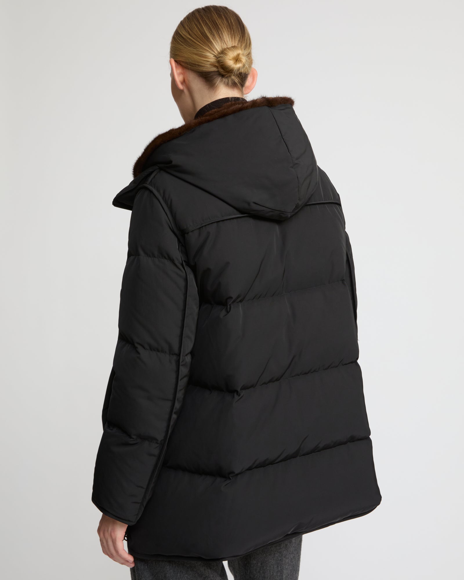 "A" Line puffer jacket in technical fabric and mink fur -Yves Salomon