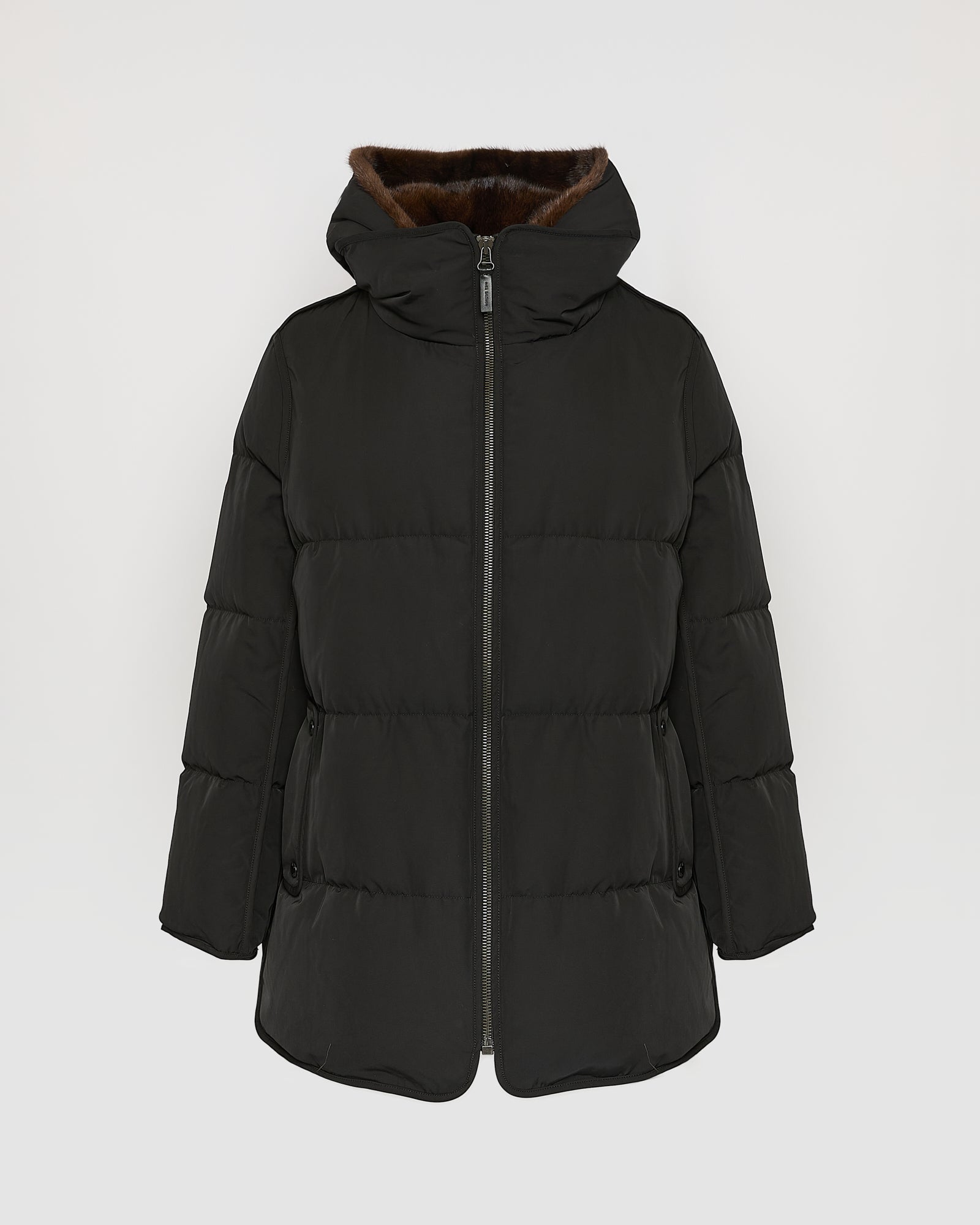 "A" Line puffer jacket in technical fabric and mink fur -Yves Salomon
