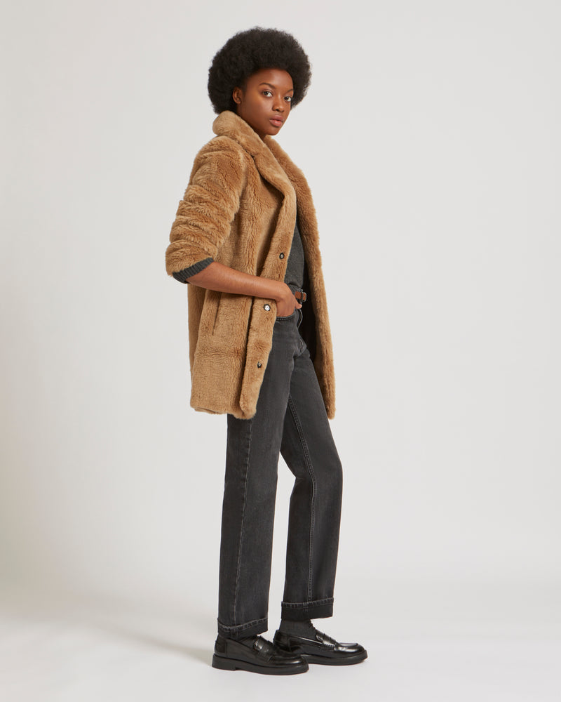 Short natural woven wool coat
