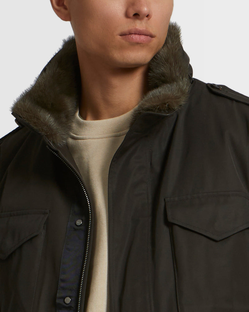 Technical Waterproof Gabardine Field Jacket With Mink Fur Collar