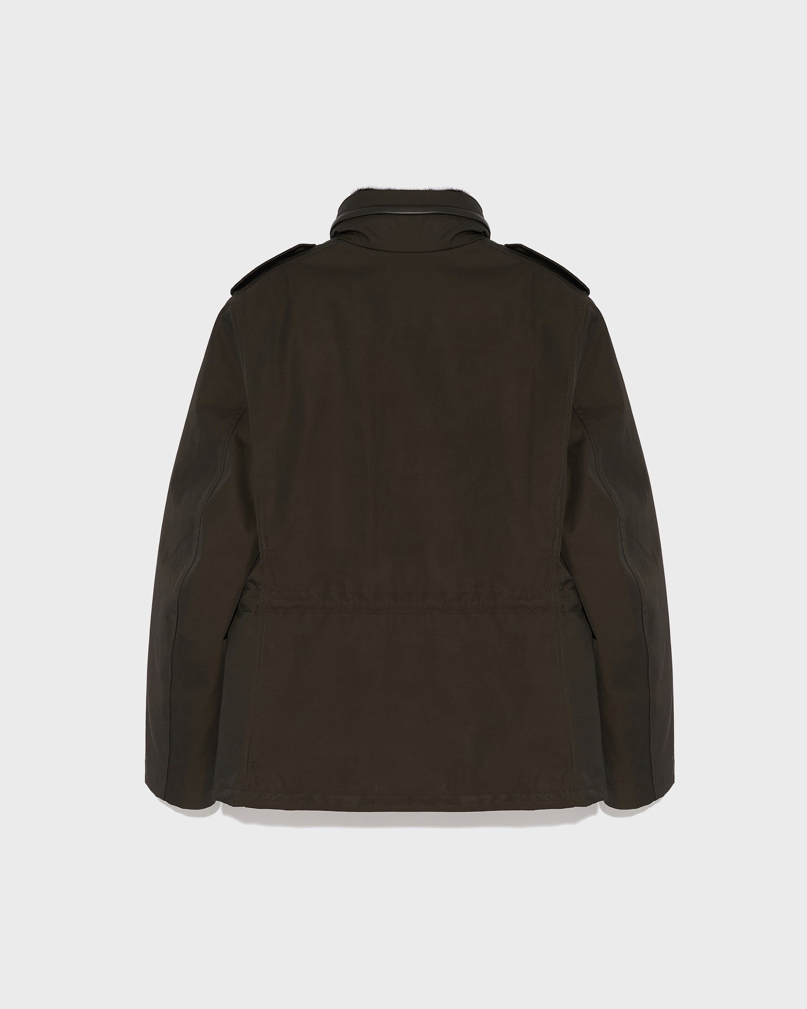 Technical Gabardine Field Jacket With Mink Collar - brown - Yves