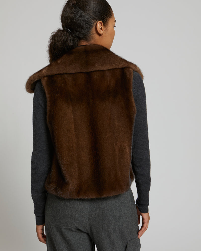 Short gilet in long-haired mink fur