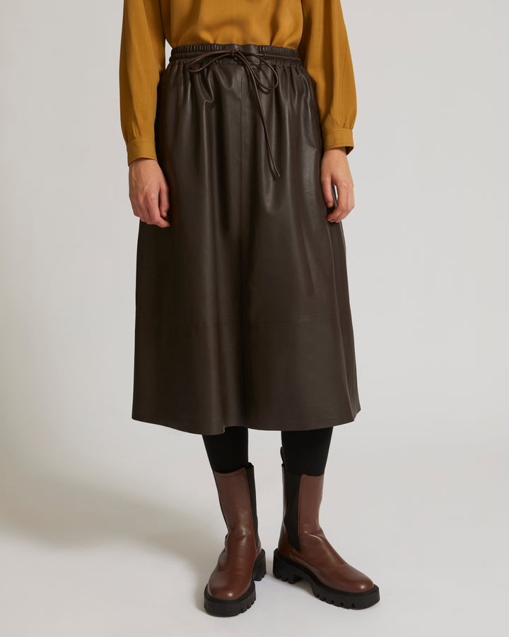 Summer sale -  Flared skirt in lamb leather - Yves Salomon