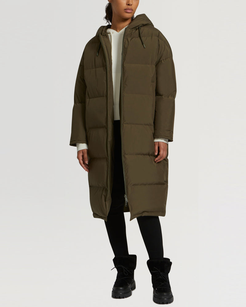 Long reversible hooded down jacket in waterproof technical fabric-Yves Salomon-Winter sale & boxing day