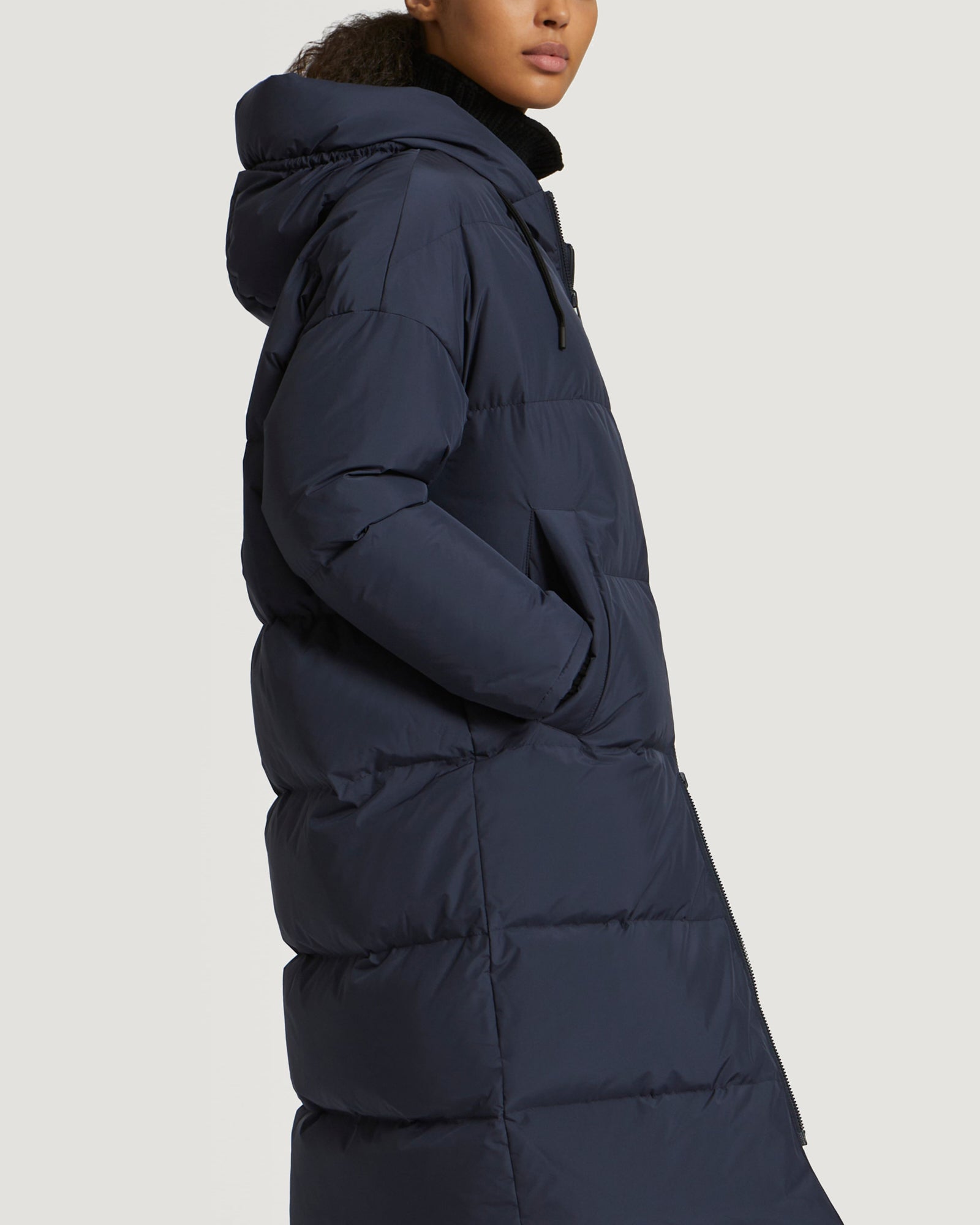 Long reversible hooded down jacket in waterproof technical fabric-Yves Salomon-Winter sale & boxing day